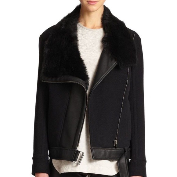 Helmut Lang Black Leather Fur Wool 